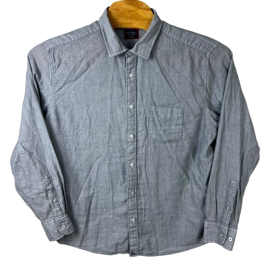 Untuckit Mens XXL Gray Cotton Long Sleeve Button Up Shirt